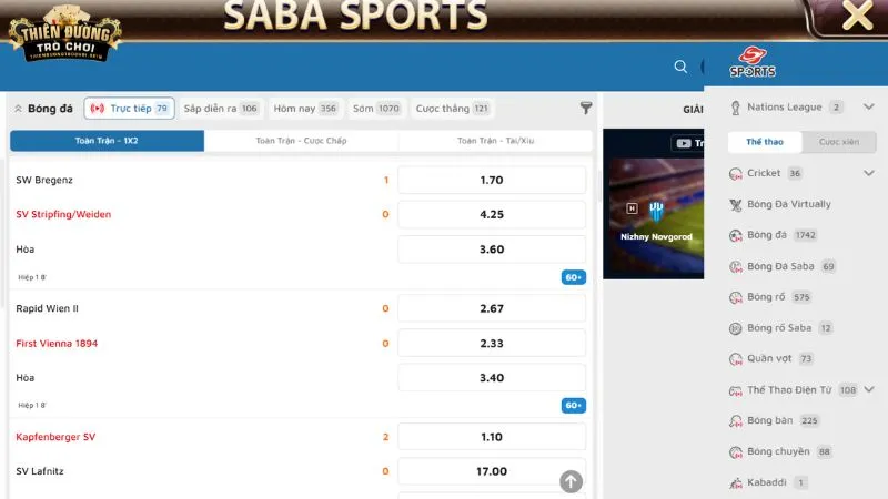 Các sản phẩm cá cược nổi bật của sảnh Saba Sports tại TDTC