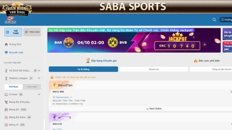 Điểm mạnh của Saba Sports tại cổng game TDTC