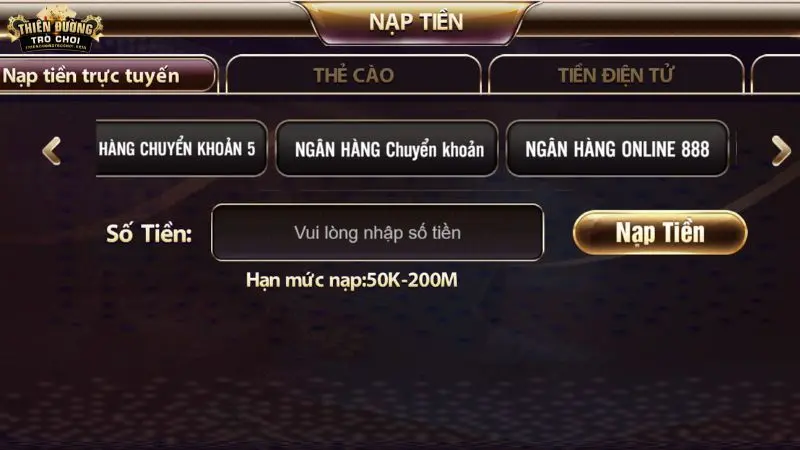 Hướng dẫn nạp tiền Thiên Đường Trò Chơi trực tuyến